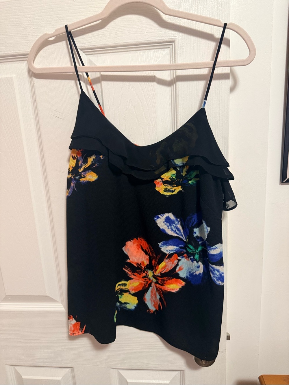 Mossimo Supply Co. Black Floral Ruffle Cami with Bright Blooms